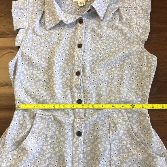 MONTEAU Women Blue/White Floral Print Cap Sleeve Button Up Midi Dress Sz M - Picture 12 of 14